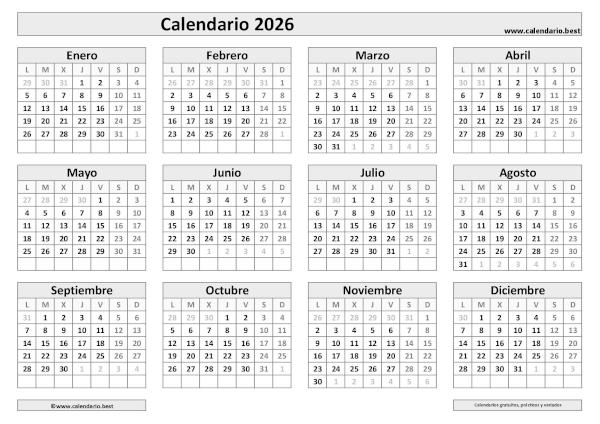 Calendario 2026 para imprimir en blanco y negro: descarga plantilla PDF minimalista para ahorrar tinta