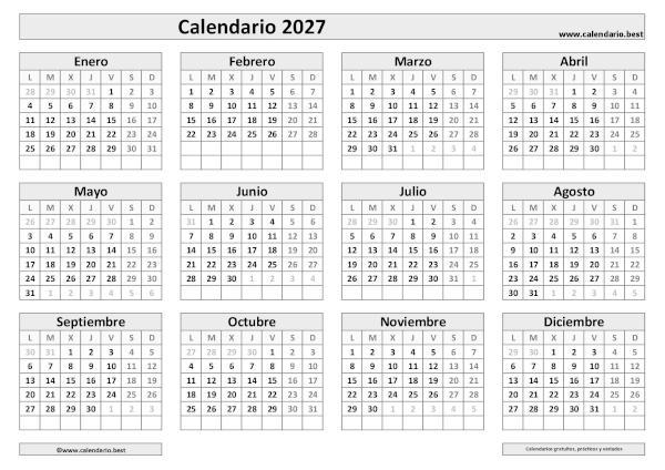 Calendario 2027 para imprimir en blanco y negro: descarga plantilla PDF minimalista para ahorrar tinta