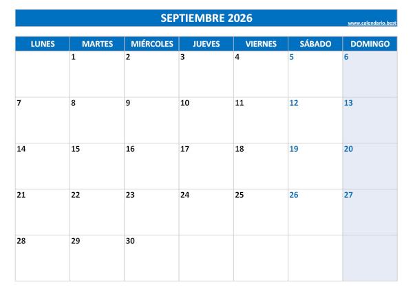 Calendario septiembre 2026 para imprimir (PDF y JPG)