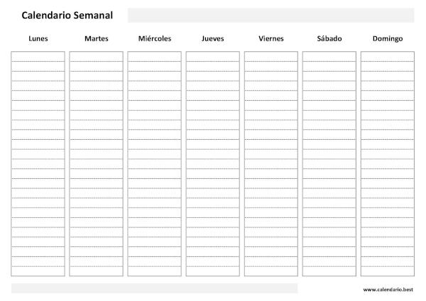 Calendario semanal en blanco PDF para imprimir (plantilla con líneas) - Versión Blanco y Negro