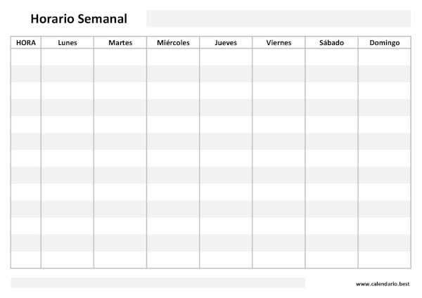 Planning semanal 7 días en PDF para imprimir (horario semanal personalizable) - Versión Blanco y Negro