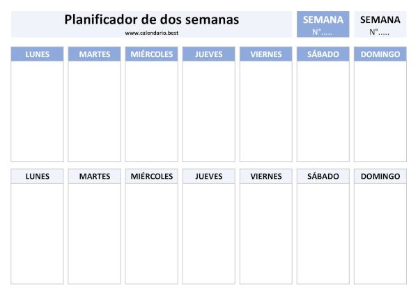 Planificador de dos semanas de lunes a domingo