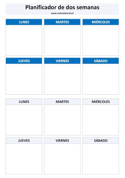 Planificador de dos semanas vertical de lunes a sábado para imprimir
