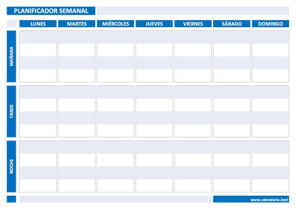 Planificador semanal en PDF para imprimir (diseño por bloques) - Versión Azul