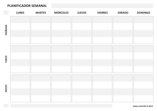 Planificador semanal en PDF para imprimir (diseño por bloques) - Versión Blanco y Negro