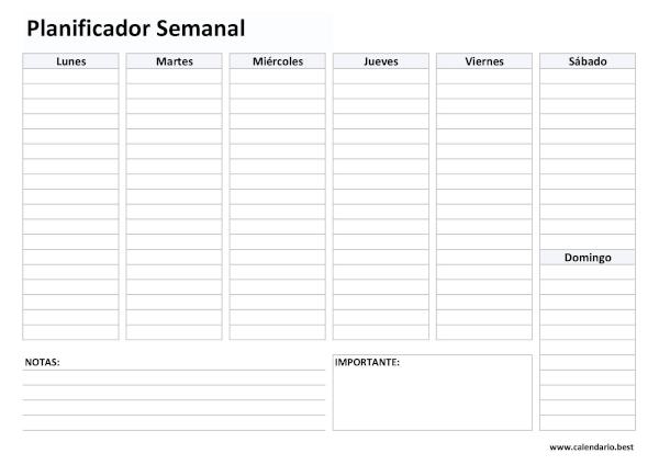 Planificador semanal con notas y espacio para lo más importante