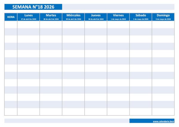 Calendario semanal 2026 para imprimir