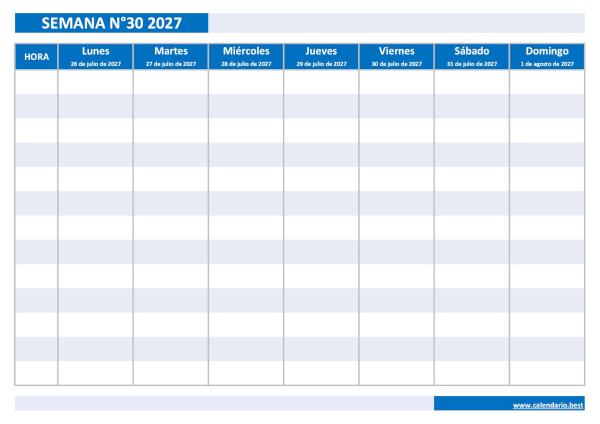 Calendario semanal julio 2027 para imprimir: semana 30 de 2027
