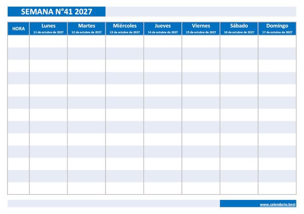 Calendario semanal octubre 2027 para imprimir: semana 41 de 2027