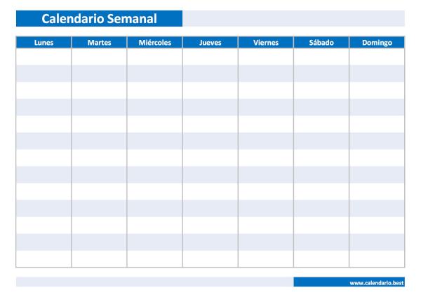 Calendario semanal de 7 días de lunes a domingo para rellenar