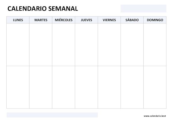 Calendario semanal en blanco de lunes a domingo para imprimir